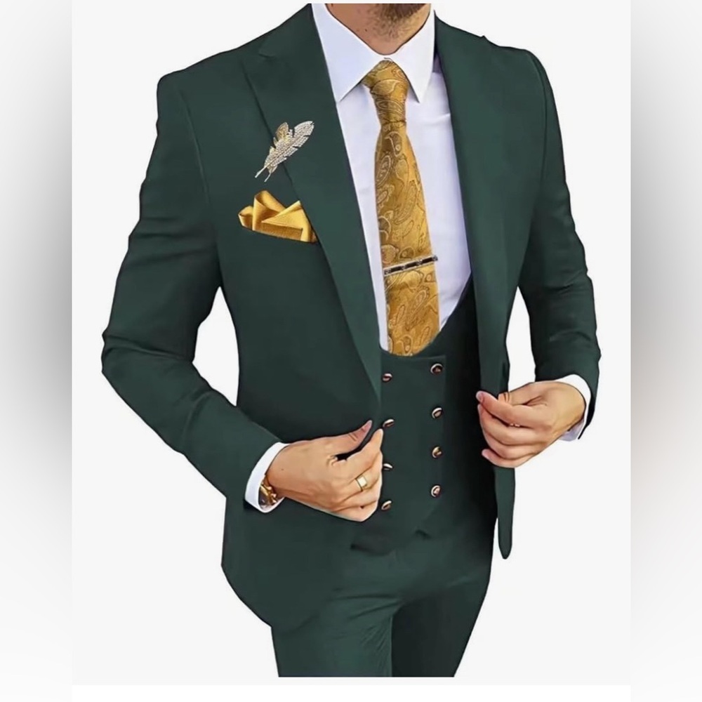 Men's Dark Green Suit with Gold Details